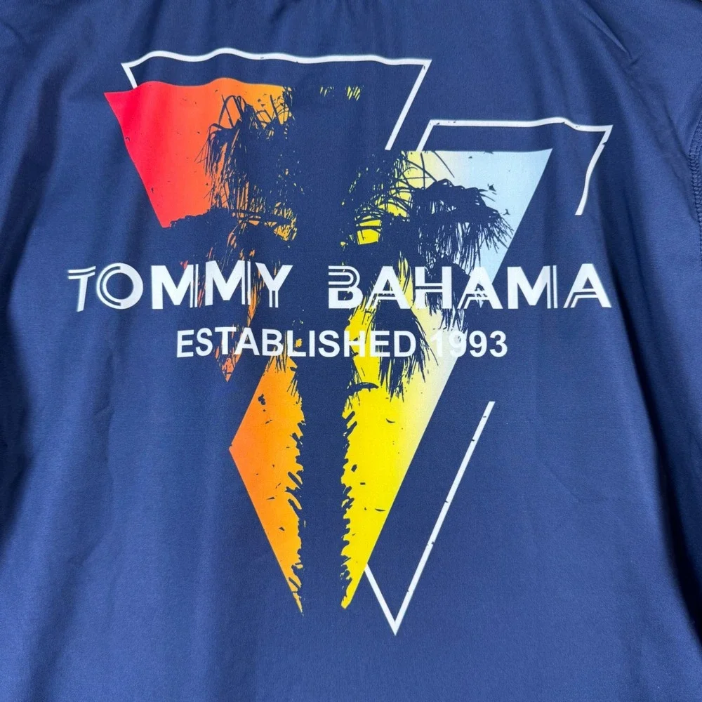 Tommy Bahama Boys Blue Rash Guard Swim Shirt Palm Tree Graphic Size‎ 14/16 NWT